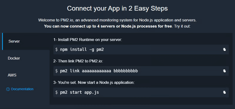 Connect PM2 app