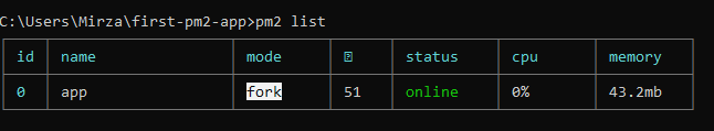 PM2 status list