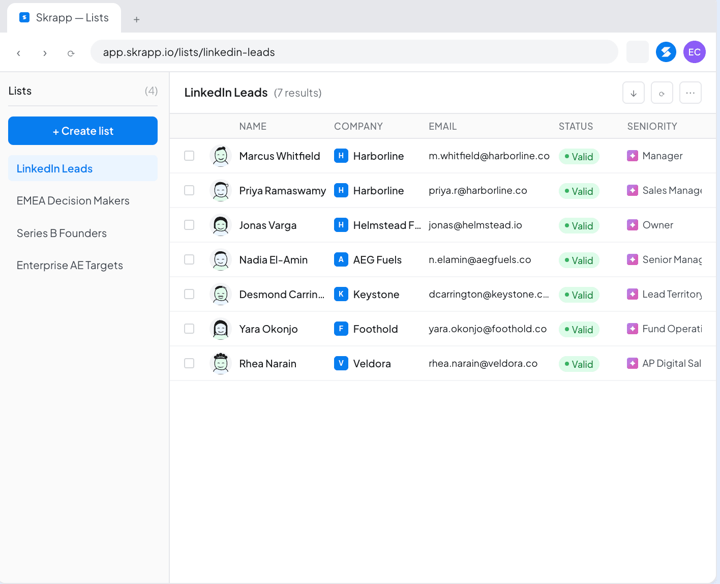 Skrapp.io interface 3