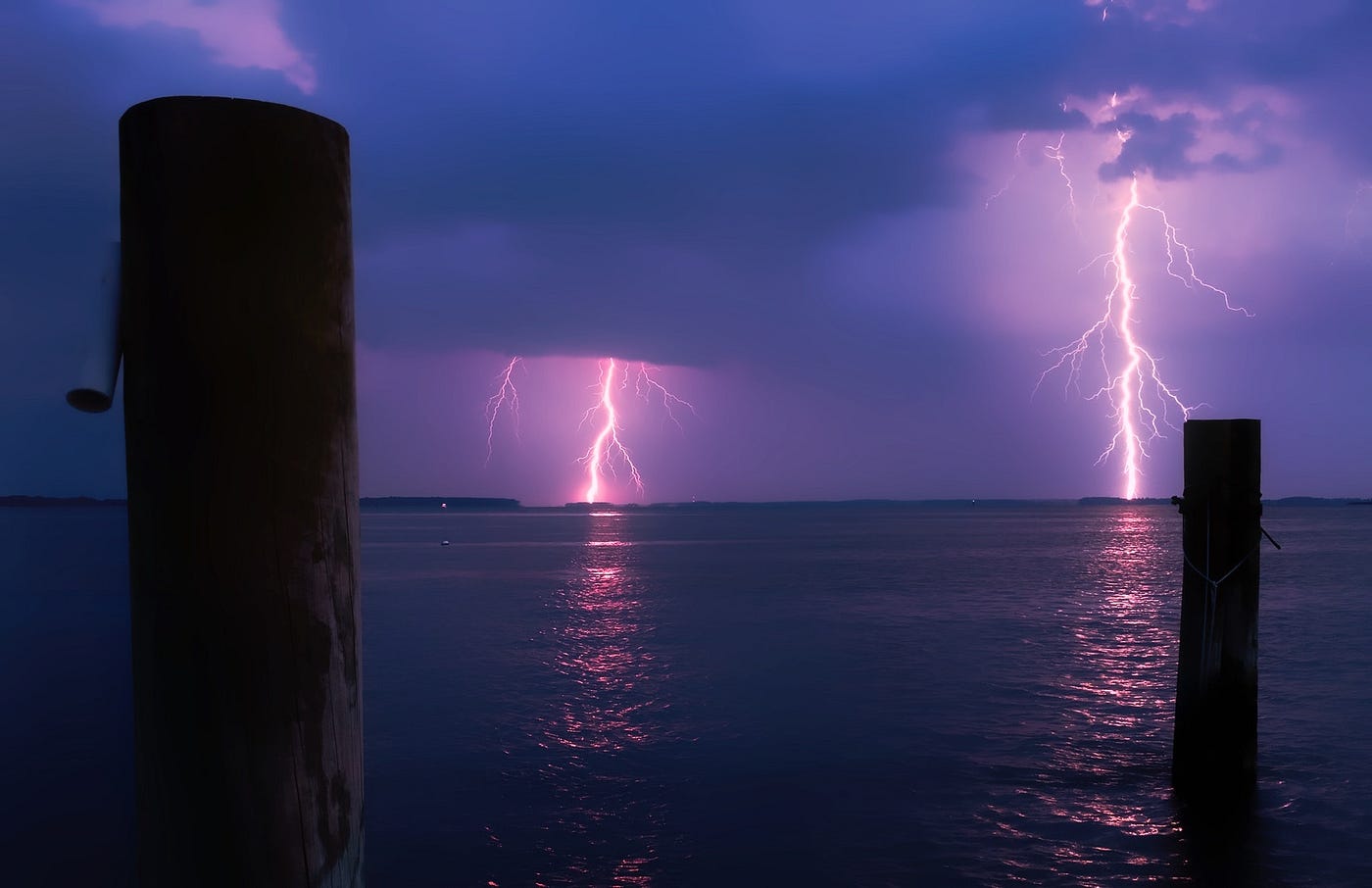 Lightning over sea